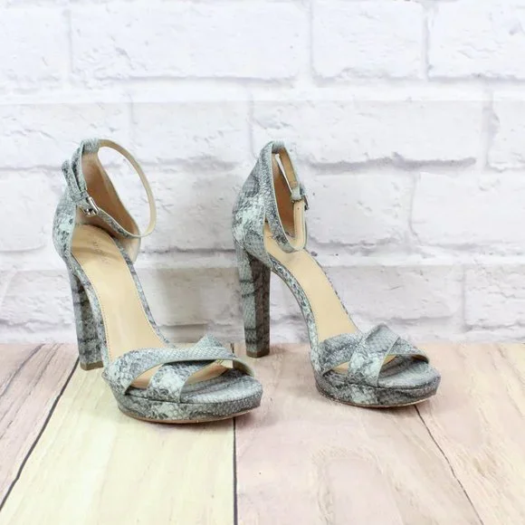 Michael Kors Divia Gray Snakeskin Leather Platfrom Heel Sandals 6.5 M - Picture 3 of 9